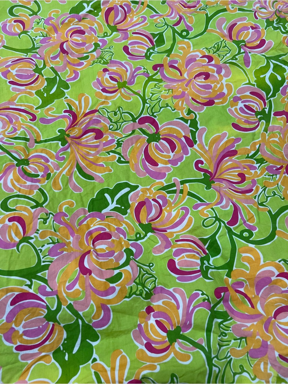 Lilly Pulitzer x Garnet Hill Floral King Size Fitted Sheet Lime Green/Pink - Picture 4 of 7